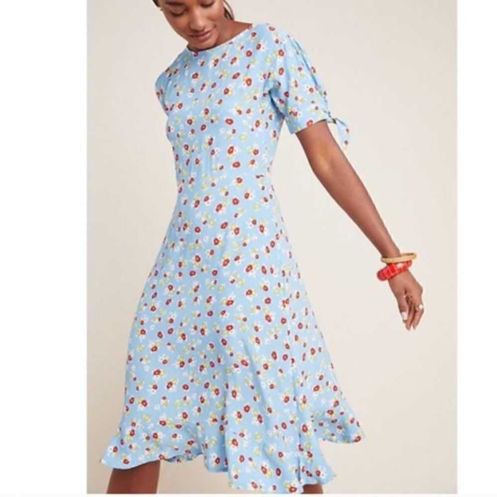 Faithfull The‎ Brand Anthropologie Erin Midi Dress Blue Floral Size 4